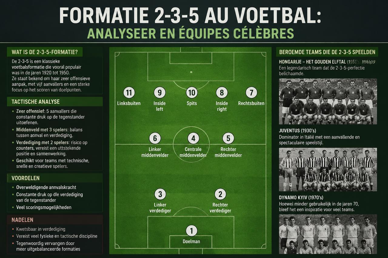 De 2-3-5 Formatie: Bekende Teams, Succesverhalen en Tactische Analyse