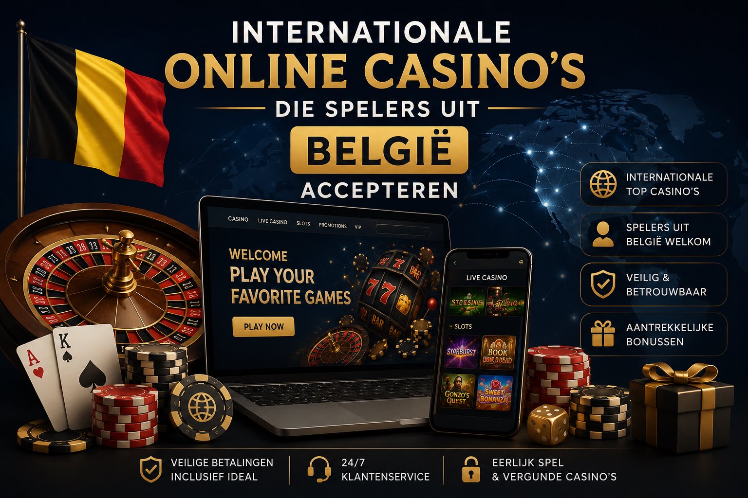 Internationale online casino's die spelers uit België accepteren